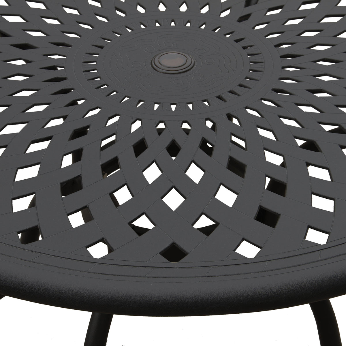 48" Round Black Aluminum Outdoor Dining Table – Modern Mesh Design with UV‑Resistant Powder‑Coated Finish