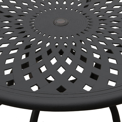 48" Round Black Aluminum Outdoor Dining Table – Modern Mesh Design with UV‑Resistant Powder‑Coated Finish