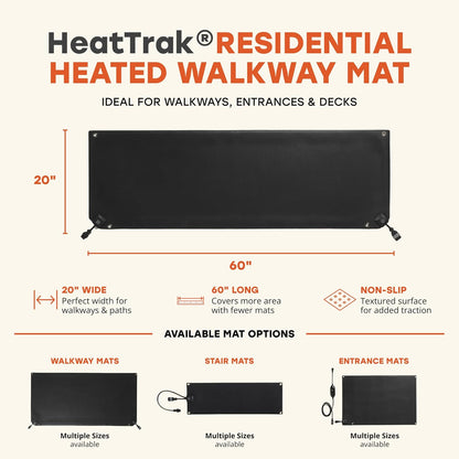 Heated Snow Melting Mat with Power Unit - Heated Outdoor Mats for Walkways - Electric Snow Melting Mats for Decks and Sidewalks - No-Slip Snow and Ice Melt Heated Sidewalk Mat (20” X 60")