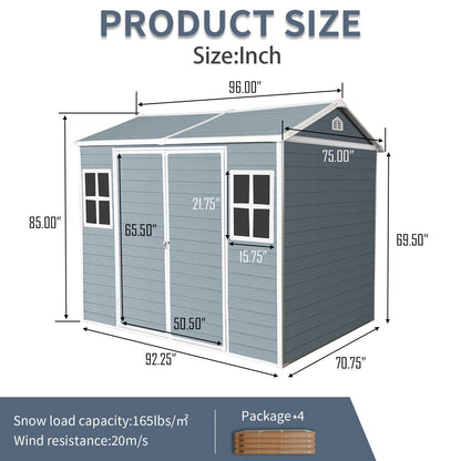 Resin Outdoor Storage Shed with Floor & Lockable Door - Gray or Black