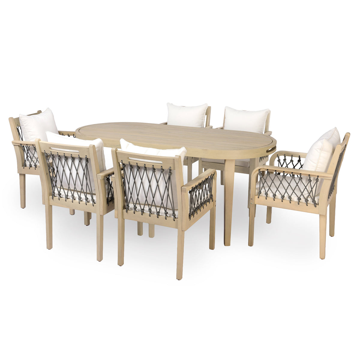 7‑Piece Acacia Wood Outdoor Dining Set with Rope‑Woven Armchairs