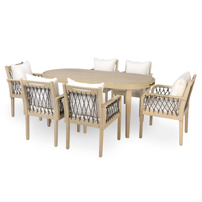 7‑Piece Acacia Wood Outdoor Dining Set with Rope‑Woven Armchairs
