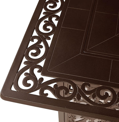 Square 42 In. X 42 In. Aluminum Propane Fire Pit Table with Glass Beads, Two Covers, Lid, 57,000 Btus in Brown Finish