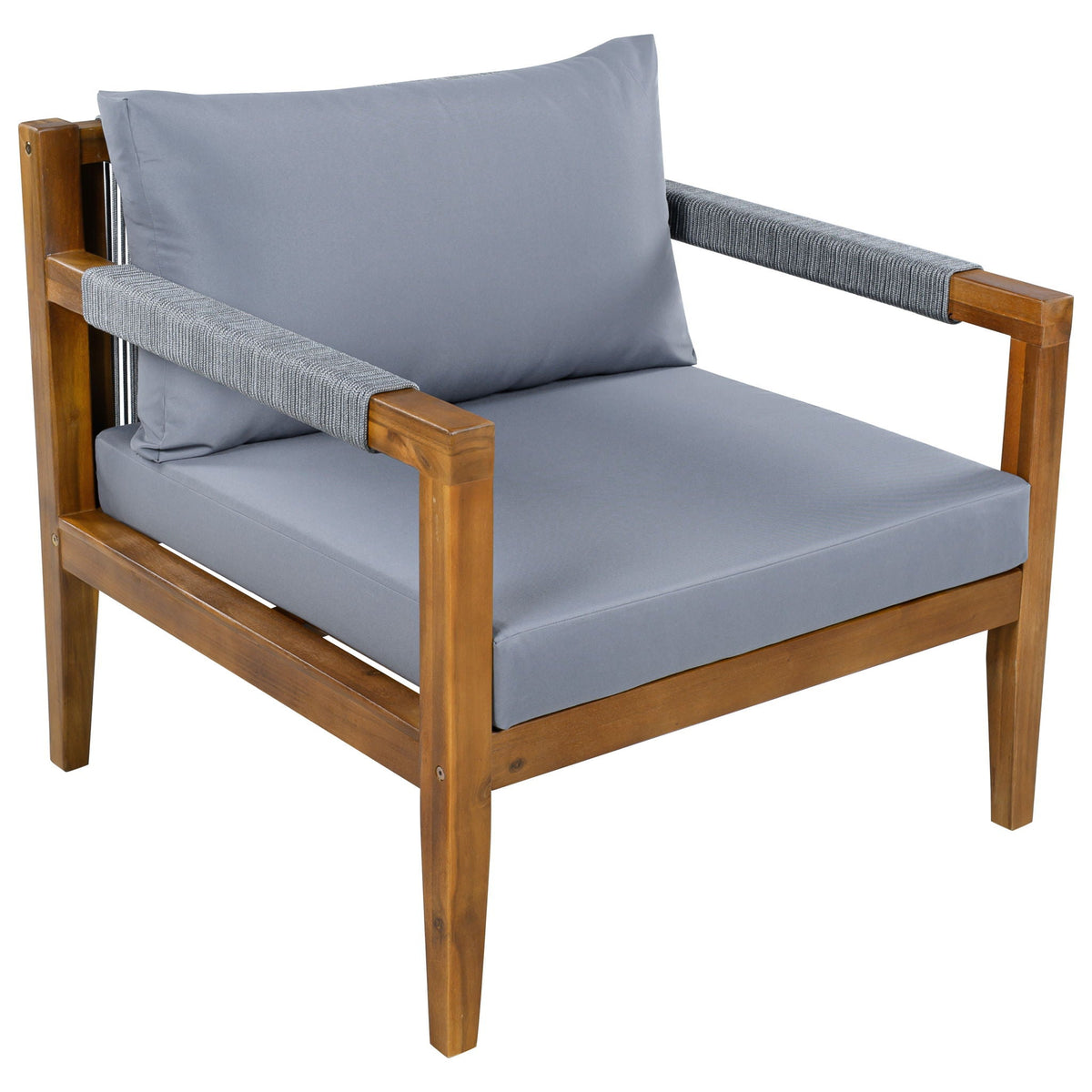 Acacia Wood Outdoor Modular Seating Set with Rope Accents & Water‑Resistant Cushions – 3‑Piece