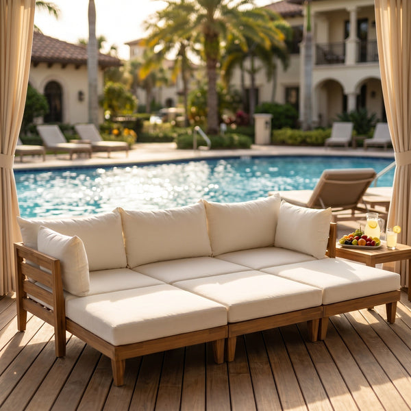 TOPMAX Outdoor Large Daybed Acacia Wood 6-Piece Patio Sofa Set