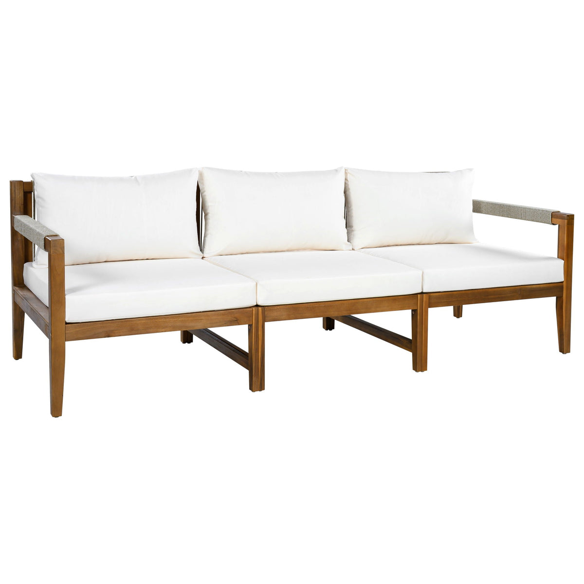 Acacia Wood Outdoor Modular Seating Set with Rope Accents & Water‑Resistant Cushions – 3‑Piece