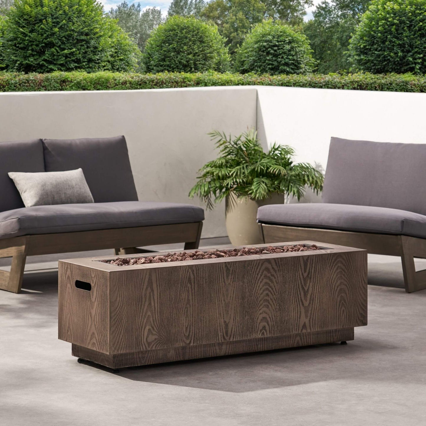 Alora 48-Inch Modern 50K BTU Outdoor Rectangular Propane Gas Fire Pit With Lava Rocks