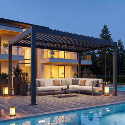 Alora Aluminum Louvered Pergola Kit With Adjustable Roof & Drainage