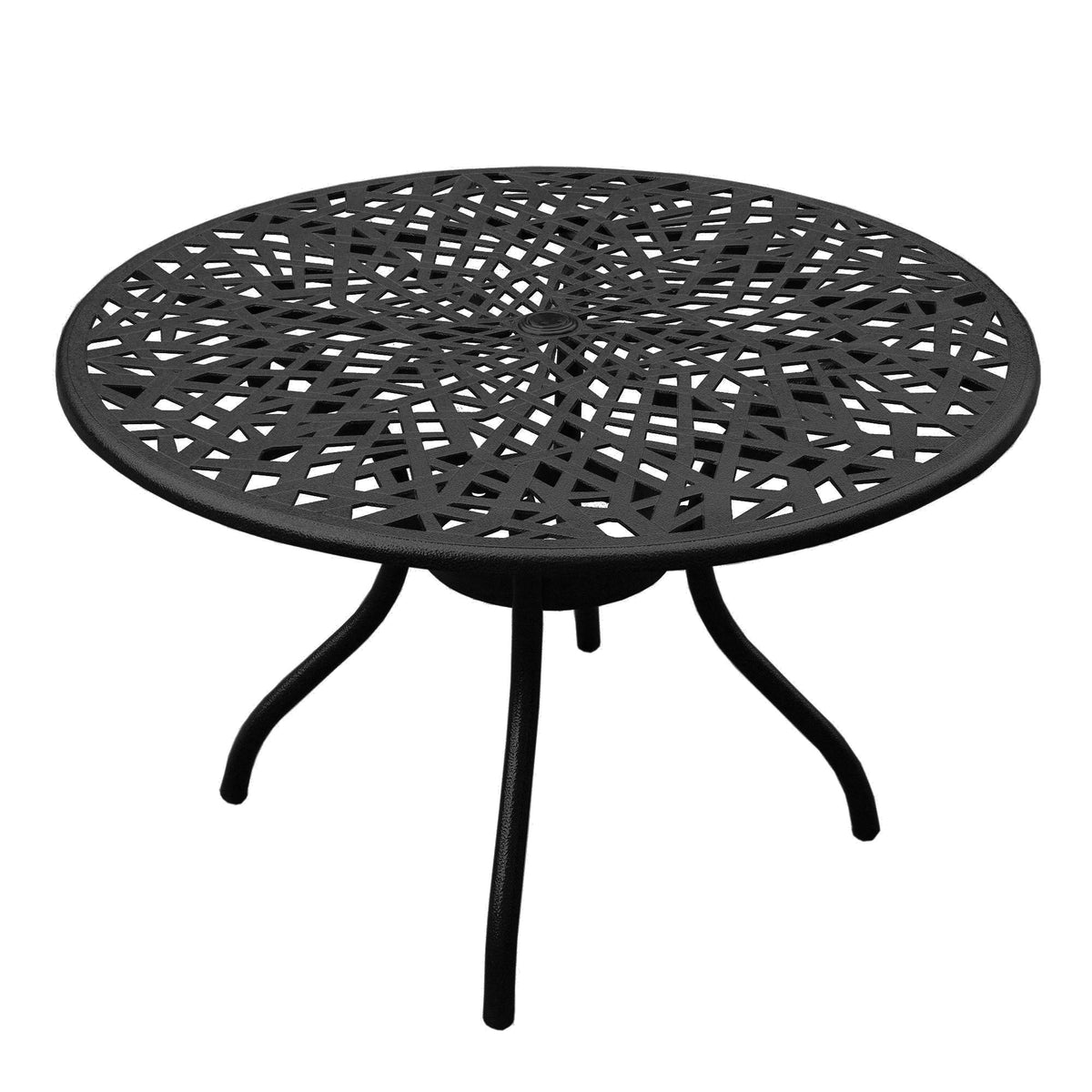 48" Black Mesh Aluminum Patio Dining Set – Round Table - 4 Chairs