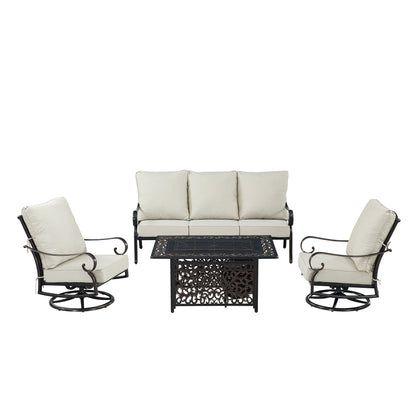 Outdoor Fire Table Set – Sofa & Swivel Rockers - Antique Copper