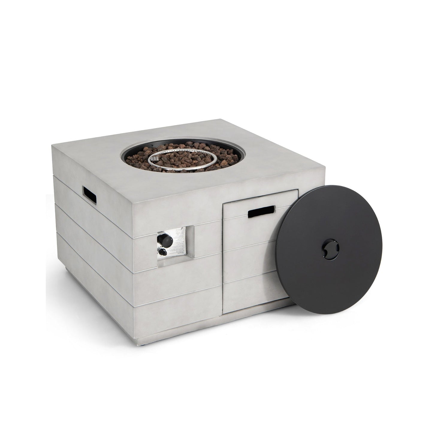 34 Inch Square Concrete Propane Fire Pit Table with Lava Rocks and Cover 50 000 BTU-Gray