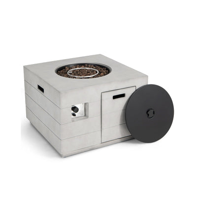 34 Inch Square Concrete Propane Fire Pit Table with Lava Rocks and Cover 50 000 BTU-Gray