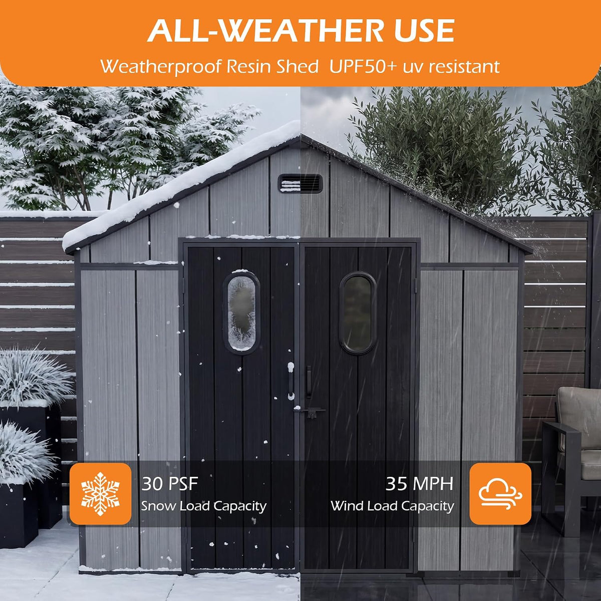 Resin 8' × 16' Outdoor Storage Shed with Weatherproof Construction