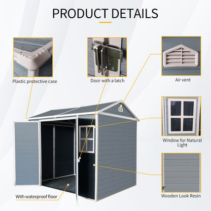 Resin Outdoor Storage Shed with Floor & Lockable Door - Gray or Black