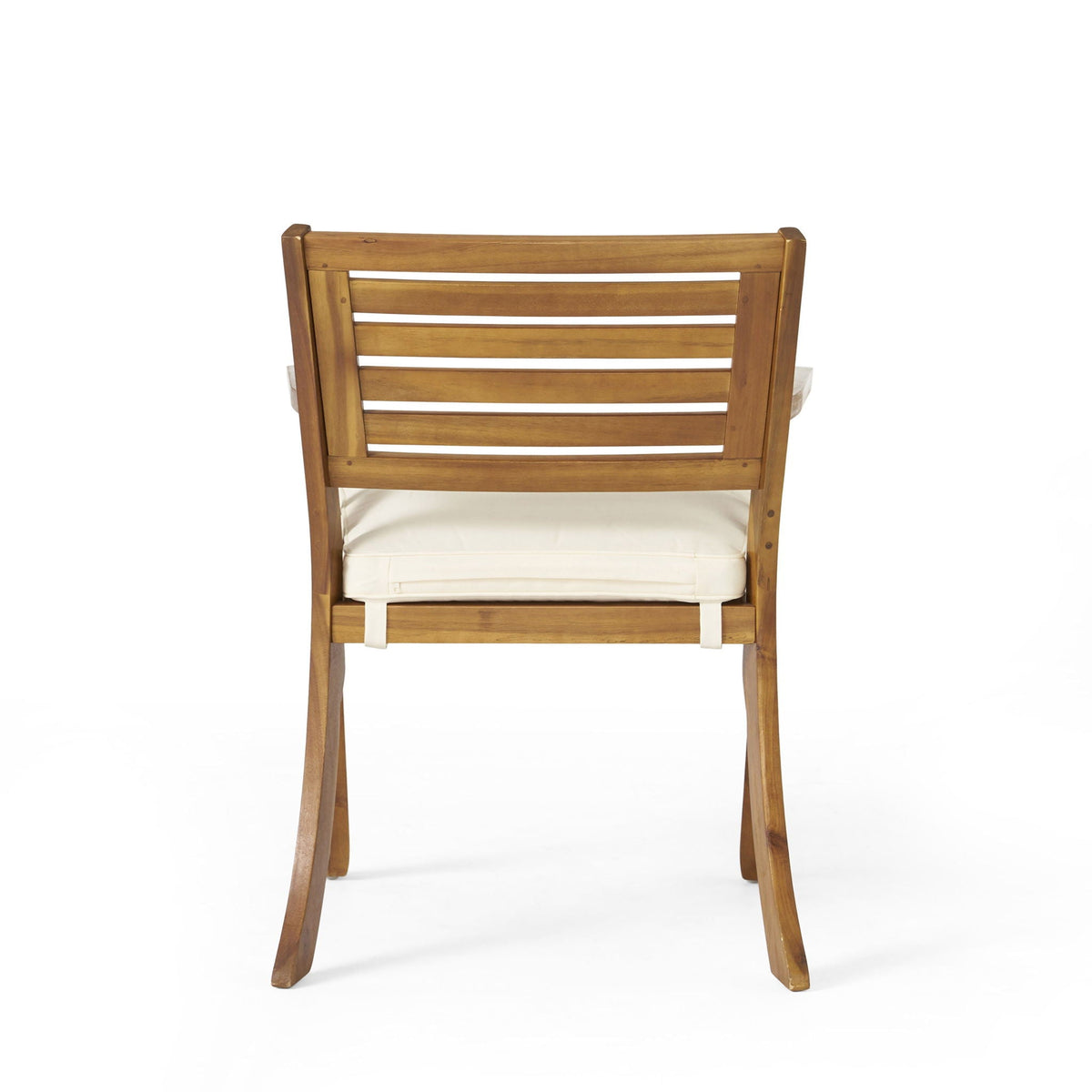 Hermosa 5‑Piece Outdoor Acacia Wood Dining Set with Water‑Resistant Beige Cushions — Teak Finish