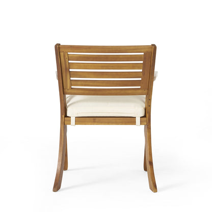Hermosa 5‑Piece Outdoor Acacia Wood Dining Set with Water‑Resistant Beige Cushions — Teak Finish