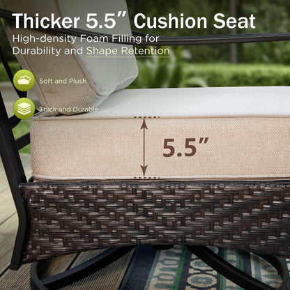 Outdoor Modern Patio Furniture Set, Upgraded Wicker & Metal Patio Furniture Conversation Set with Waterproof Thick Cushions for Porch, Poolside, Yard (4 Pieces,Beige)