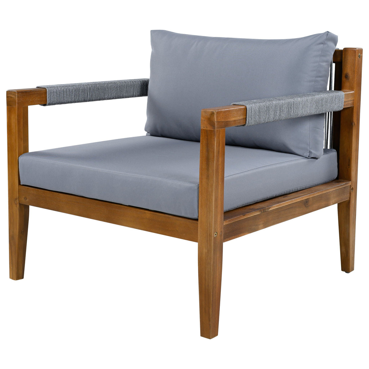 Acacia Wood Outdoor Modular Seating Set with Rope Accents & Water‑Resistant Cushions – 3‑Piece