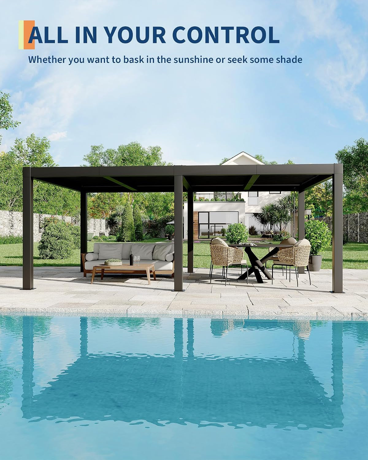 All-Aluminum Louvered Pergola 12 Ft X 20 Ft, Outdoor Pergola with Adjustable Louvered Roof, Reinforced Aluminum Frame, Integrated Drainage System, Hardtop Gazebo for Patio, Deck, Gray