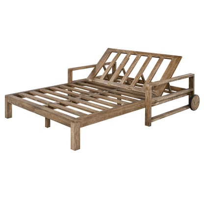 TREXM 1‑Piece Farmhouse Wooden Outdoor Sunbed for 2