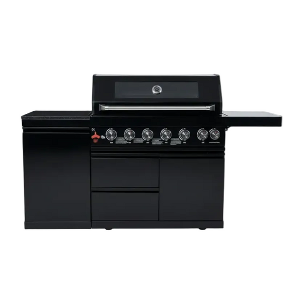 Black 6-Burner 85000 BTU Deluxe Stainless Steel Propane Gas Outdoor Kitchen Barbecue Island Grill with Marble