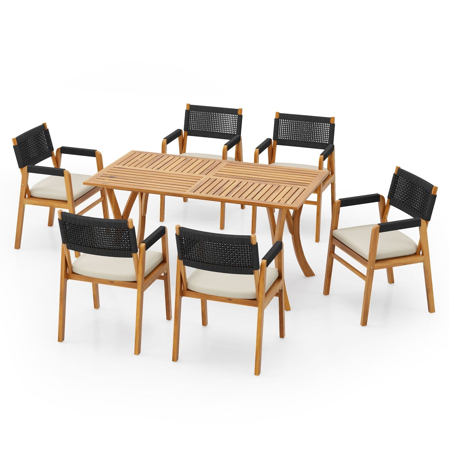 5 Piece Outdoor Rustic Patio Acacia Bistro Set With Cushions