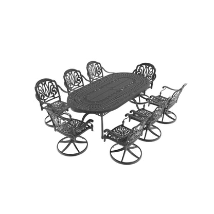 9-Piece Cast Aluminum Patio Dining Set with Swivel Chairs - Black