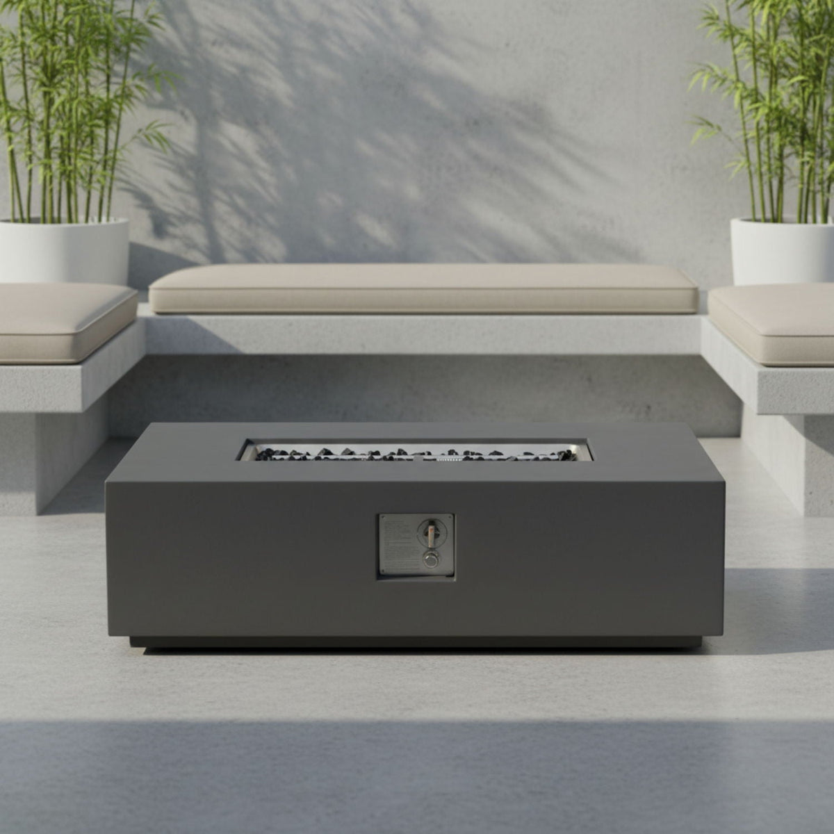 Volon 48" × 30" Rectangular Fiber‑Concrete Fire Pit Table – Light Gray - 50,000 BTU