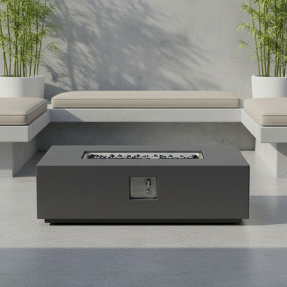 Volon 48" × 30" Rectangular Fiber‑Concrete Fire Pit Table – Light Gray - 50,000 BTU
