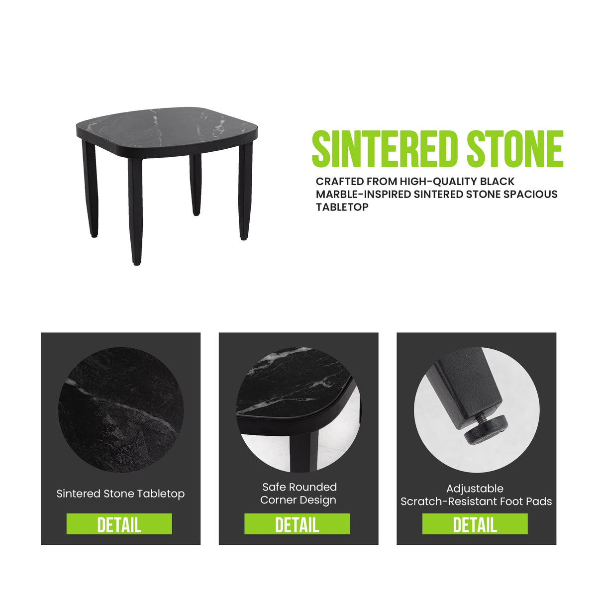 Outdoor Aluminum Swivel Chat Set with Sintered Stone Table & Sunbrella Cushions