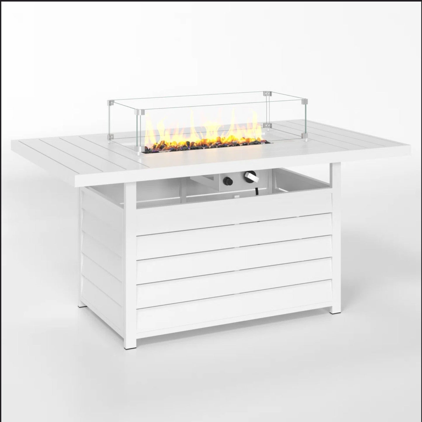 54.3" Outdoor Patio White Aluminum Propane Fire Pit Table
