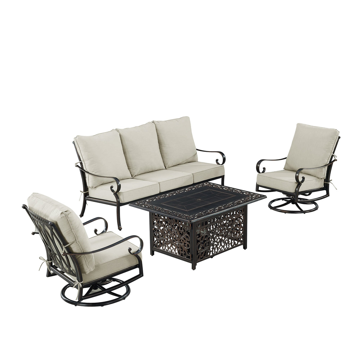 Outdoor Fire Table Set – Sofa & Swivel Rockers - Antique Copper