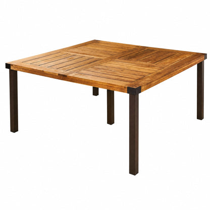 9‑Piece Acacia Wood Outdoor Dining Set with Slatted Table & Armchairs