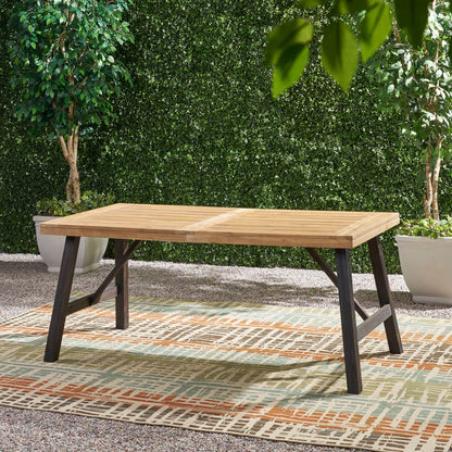 Acacia Wood Outdoor Dining Set with 2 Benches & Slat‑Panel Table – Light Brown