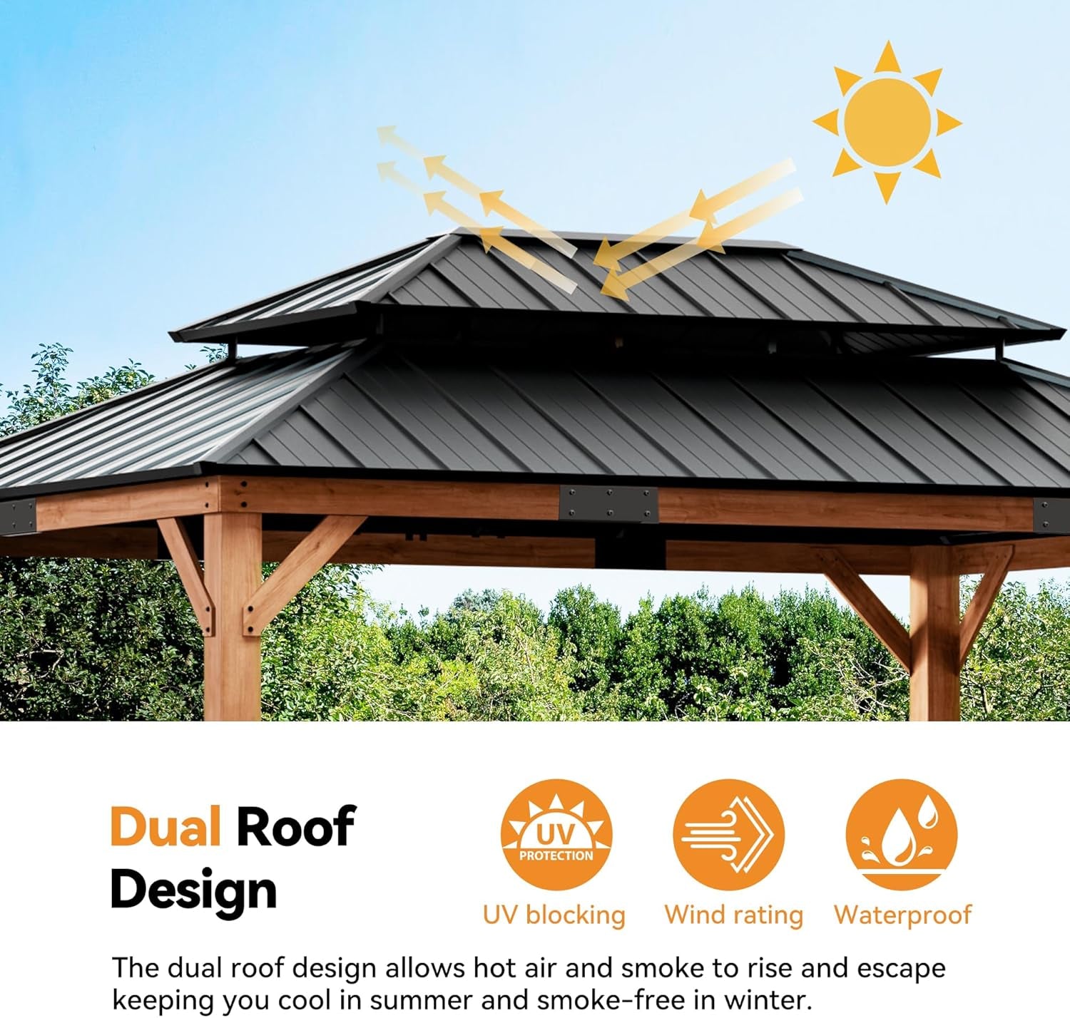 Modern Shade Wood Gazebo 12X16 with Double Galvanized Steel Roof