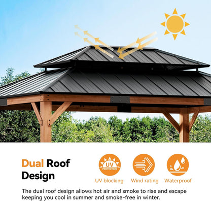 Modern Shade Wood Gazebo 12X16 with Double Galvanized Steel Roof