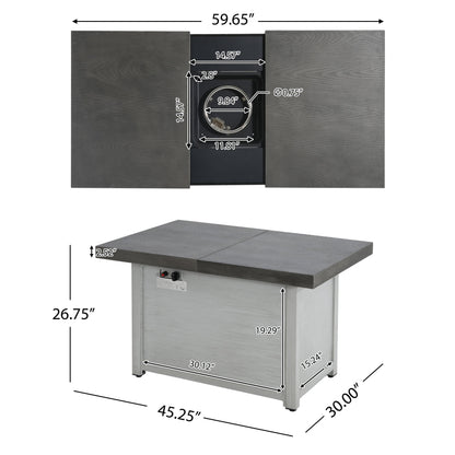 Extendable Rectangle Aluminum Fire Pit Table – 50,000 BTU, Dark Grey