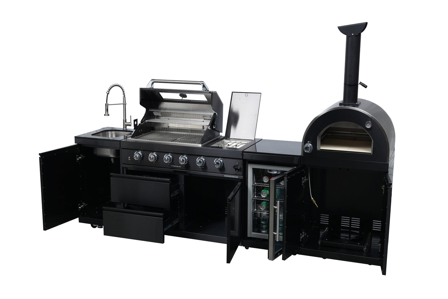 Black 112-Inch Double Stainless Steel Gas Outdoor Kitchen Grill