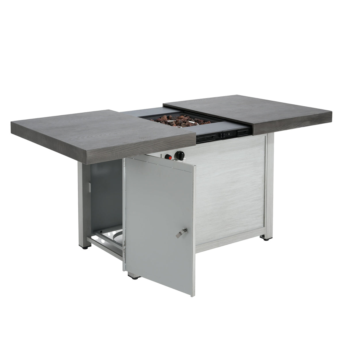 Extendable Rectangle Aluminum Fire Pit Table – 50,000 BTU, Dark Grey