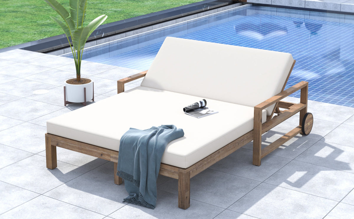 TREXM 1‑Piece Farmhouse Wooden Outdoor Sunbed for 2