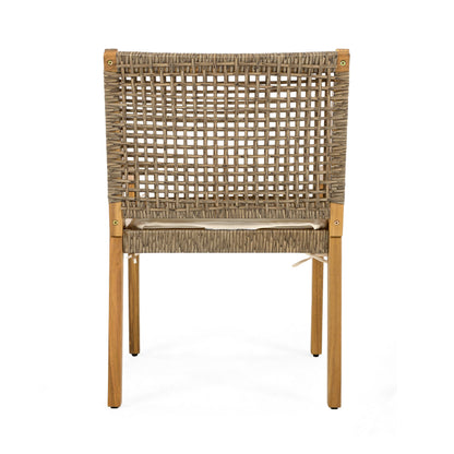 Acacia Wood & Wicker Outdoor Dining Chair Set of 4 with Cream Cushions