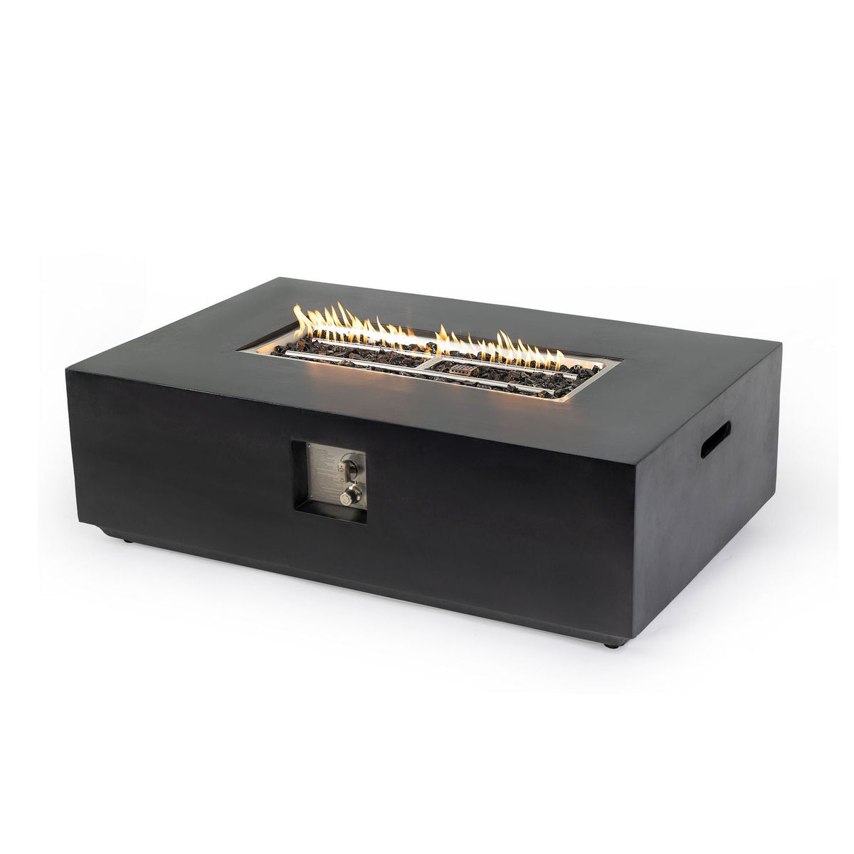 Volon 48" × 30" Rectangular Fiber‑Concrete Fire Pit Table – Charcoal Finish - 50,000 BTU – Charcoal Finish, 50,000 BTU