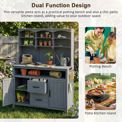 TOPMAX 45" Outdoor Fir Wood Potting Bench with Storage – Garden Workstation & Patio Kitchen Island