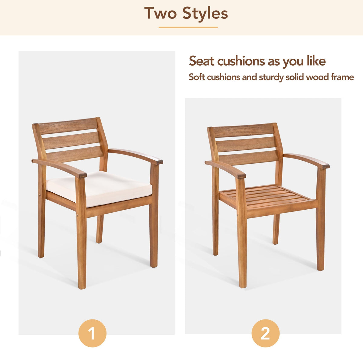 Outdoor Dining Set for 7–8 — Acacia Wood, Beige Cushions & Ergonomic Chairs