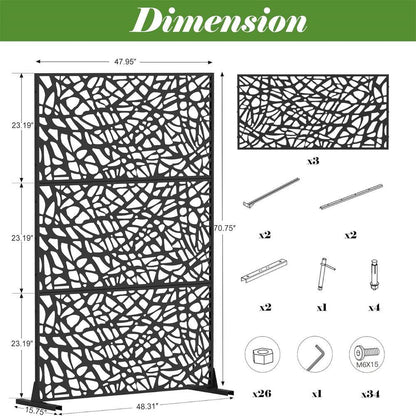 4.03 Ft. X 5.9 Ft. Outdoor and Indoor Freestanding Steel Squared Flat Privacy Screen, Fence Panels in Black