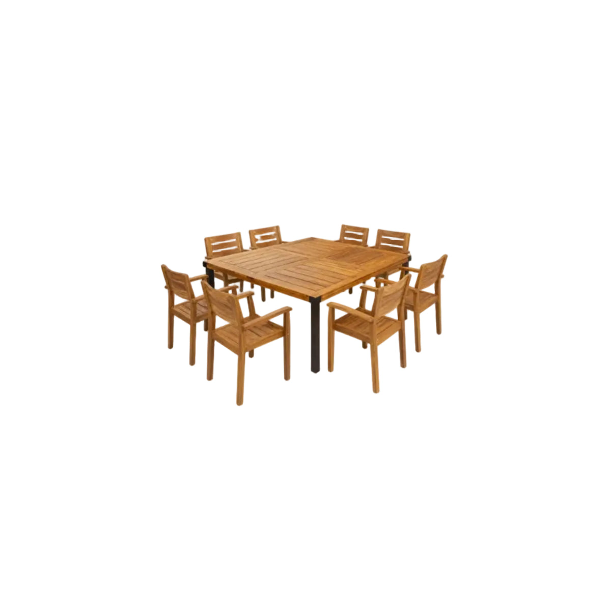 9‑Piece Acacia Wood Outdoor Dining Set with Slatted Table & Armchairs