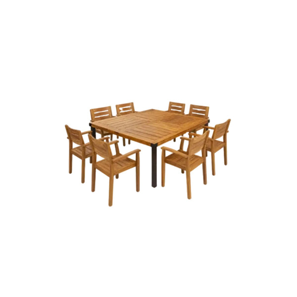 9‑Piece Acacia Wood Outdoor Dining Set with Slatted Table & Armchairs
