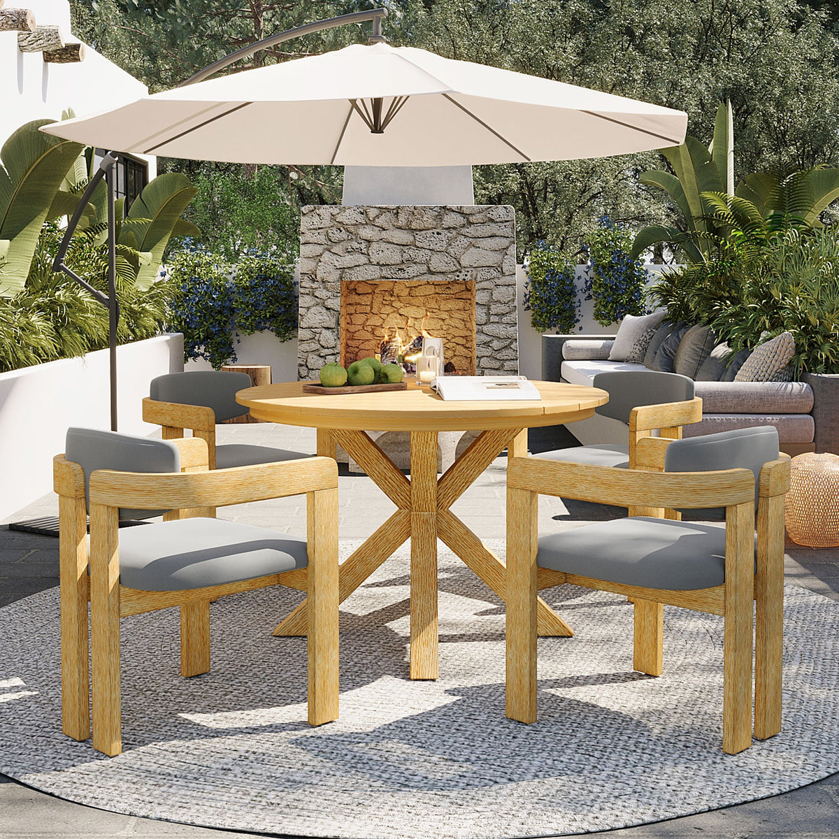 5‑Piece Outdoor Acacia Wood Round Dining Set
