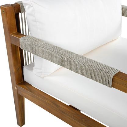 Acacia Wood Outdoor Modular Seating Set with Rope Accents & Water‑Resistant Cushions – 3‑Piece