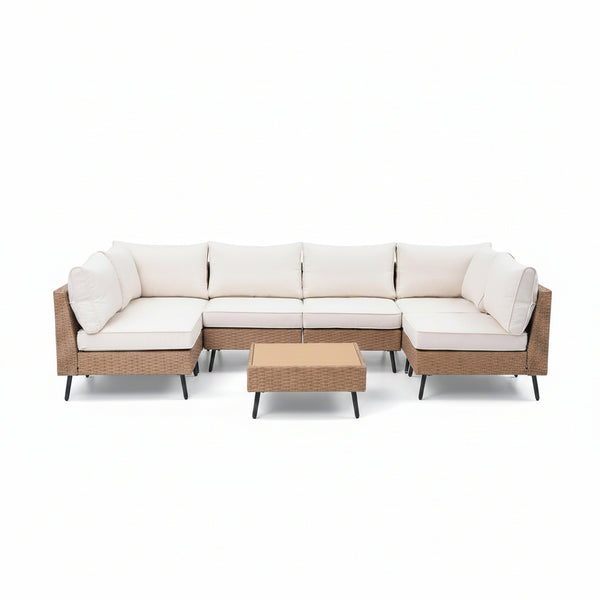 Outdoor Patio Furniture, 7 Piece Outdoor Sectional Sofa PE Rattan Wicker Patio Conversation Sets, All Weather Patio Furniture Set with Thick Cushions for Garden, Backyard(Beige)